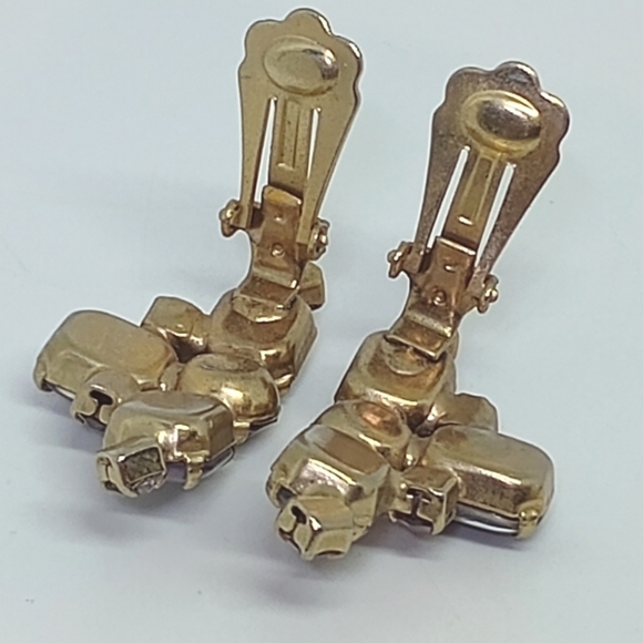 * vintage unique Purple Givre glass & rhinestones clip on earrings - Picture 6 of 7